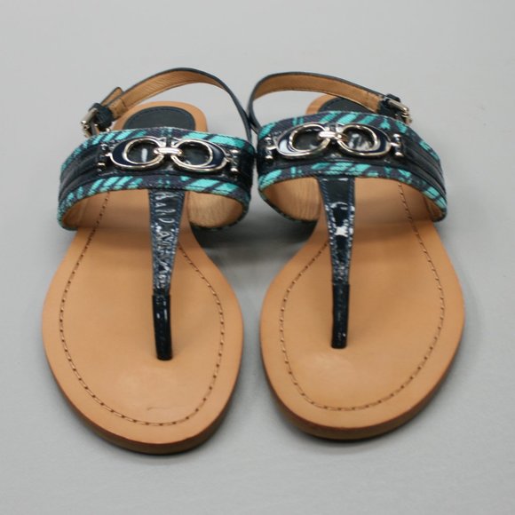 Coach Ladies 6.5 B Sammy Thong Turquoise Blue Zebra Ankle Strap Sandals - A0896 - Picture 5 of 12